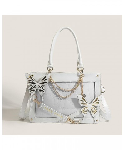 Women's Faux Leather Handbags, Punk Butterfly Shoulder Bag Spider Web Pattern Crossbody Bag for Traveling Shopping White $36....