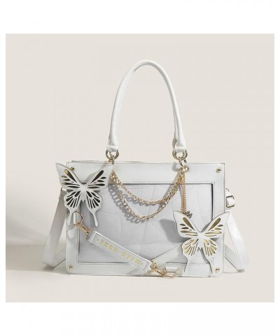 Women's Faux Leather Handbags, Punk Butterfly Shoulder Bag Spider Web Pattern Crossbody Bag for Traveling Shopping White $36....