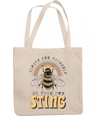 Always Bee Yourself, Do Your Own Sting Pun Quote with Rainbow & Honey Bee Art Merch Gift, 12oz Canvas Tote Bag $13.50 Totes