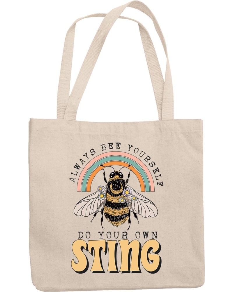 Always Bee Yourself, Do Your Own Sting Pun Quote with Rainbow & Honey Bee Art Merch Gift, 12oz Canvas Tote Bag $13.50 Totes