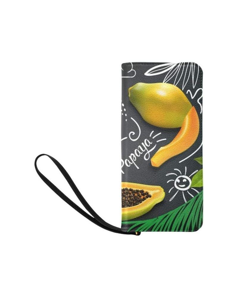 Funny Papaya Tropical Fruit Womens Clutch Wallet Large Wristlet Zipper Clutch Large Travel Purse Design 10 $15.99 Clutches