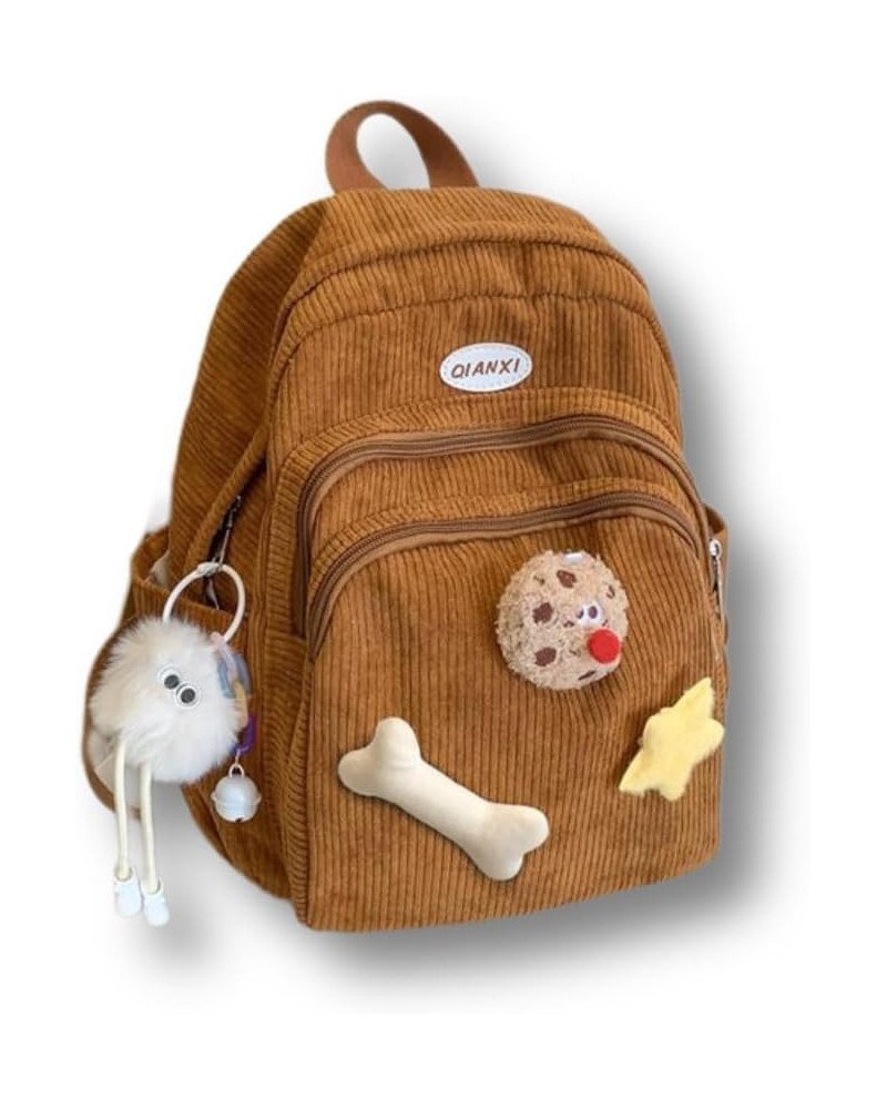 Cute Y2K Aesthetic Backpack Stars Pattern Preppy Backpack (White) Brown $19.46 Backpacks