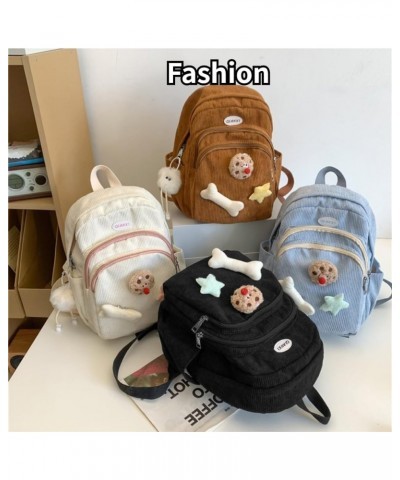 Cute Y2K Aesthetic Backpack Stars Pattern Preppy Backpack (White) Brown $19.46 Backpacks