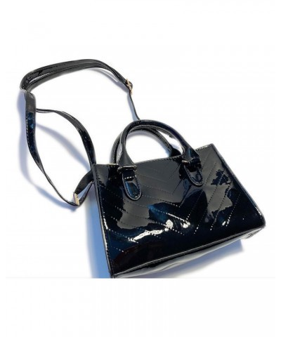 Stylish Shiny Black Metallic PU Patent Leather Tote Bag with Crossbody Strap and Diamond Lattice Stitching $13.17 Totes