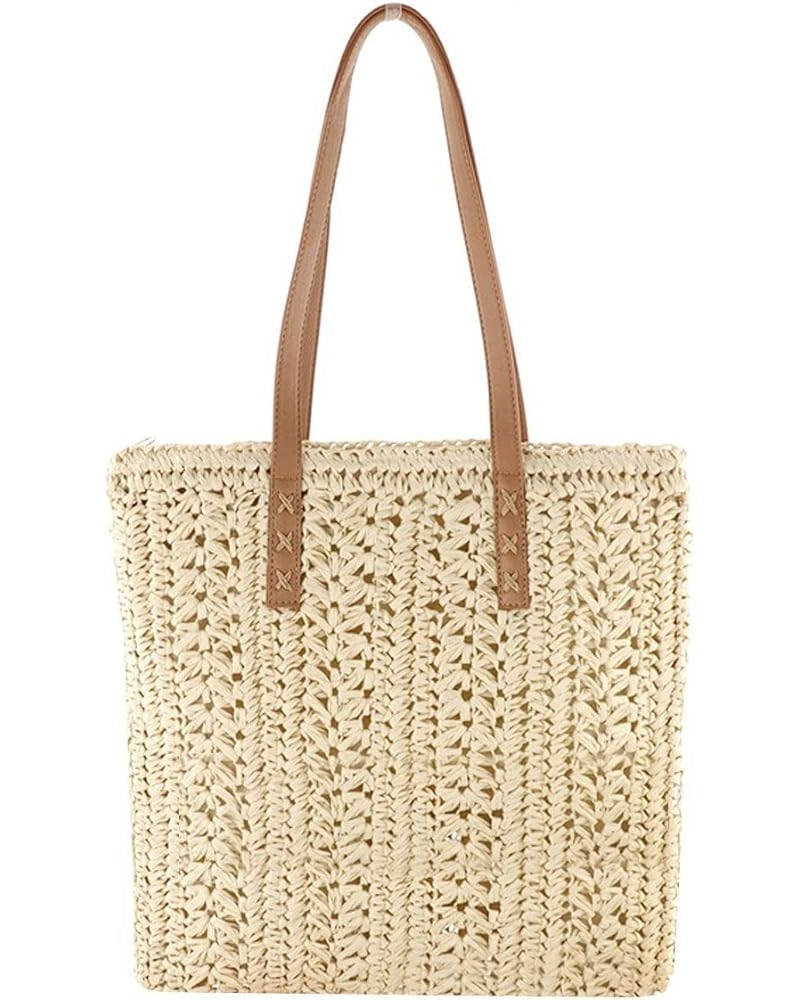 Women Straw Crochet Tote Bohemian Summer Beach Bag Large Handmade Shoulder Bag (Light Brown) Beige $17.94 Totes