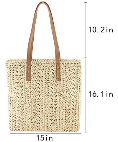 Women Straw Crochet Tote Bohemian Summer Beach Bag Large Handmade Shoulder Bag (Light Brown) Beige $17.94 Totes