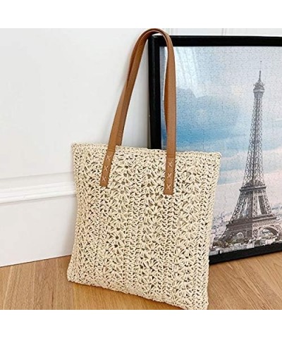 Women Straw Crochet Tote Bohemian Summer Beach Bag Large Handmade Shoulder Bag (Light Brown) Beige $17.94 Totes