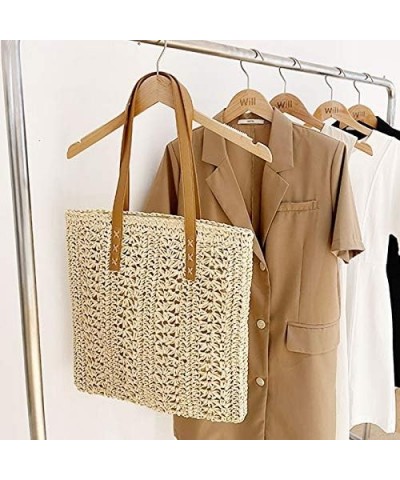 Women Straw Crochet Tote Bohemian Summer Beach Bag Large Handmade Shoulder Bag (Light Brown) Beige $17.94 Totes