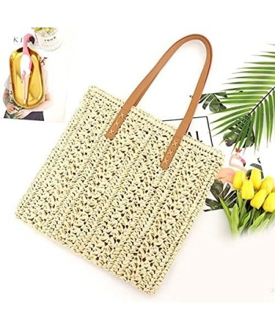 Women Straw Crochet Tote Bohemian Summer Beach Bag Large Handmade Shoulder Bag (Light Brown) Beige $17.94 Totes