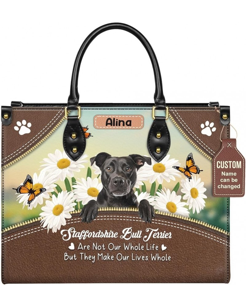 Personalized Staffordshire Bull Terrier Dog Handbags, Custom Name Dog Leather Bags, Purses, Shoulder Bag, Gift For Dog Mom St...