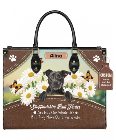 Personalized Staffordshire Bull Terrier Dog Handbags, Custom Name Dog Leather Bags, Purses, Shoulder Bag, Gift For Dog Mom St...