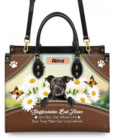 Personalized Staffordshire Bull Terrier Dog Handbags, Custom Name Dog Leather Bags, Purses, Shoulder Bag, Gift For Dog Mom St...