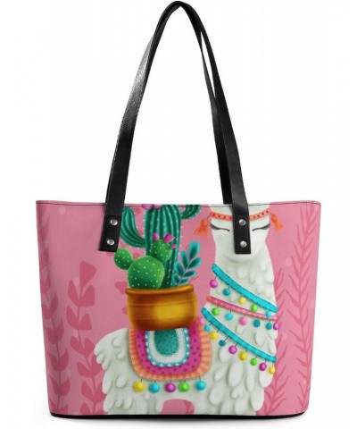 Womens Handbag Cactus And Alpaca Leather Tote Bag Top Handle Satchel Bags For Lady $20.29 Totes