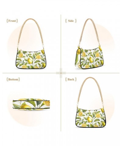 Us Tricolor Frame Women Shoulder Purse, Women Clutches Evening, Polyester & Aluminum Alloy Citrus Fruits Lemon Floral Wallpap...