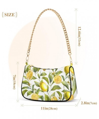 Us Tricolor Frame Women Shoulder Purse, Women Clutches Evening, Polyester & Aluminum Alloy Citrus Fruits Lemon Floral Wallpap...