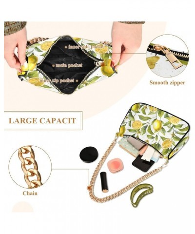 Us Tricolor Frame Women Shoulder Purse, Women Clutches Evening, Polyester & Aluminum Alloy Citrus Fruits Lemon Floral Wallpap...