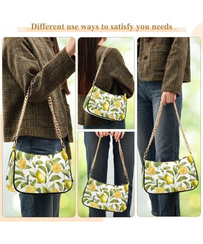 Us Tricolor Frame Women Shoulder Purse, Women Clutches Evening, Polyester & Aluminum Alloy Citrus Fruits Lemon Floral Wallpap...