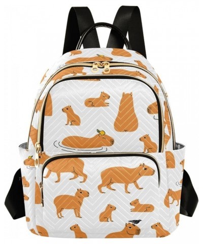 Funny Capybaras Orange Backpack for Women Shoulder Bag Lightweight Mini Backpack Casual Daypack for Travel Mini(10.23'' x 5.1...