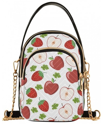 Fruit Strawberry Small Crossbody Handbag for Women Mini Over Shoulder Purse with Three Zippered Pockets Durable Trendy Purse ...