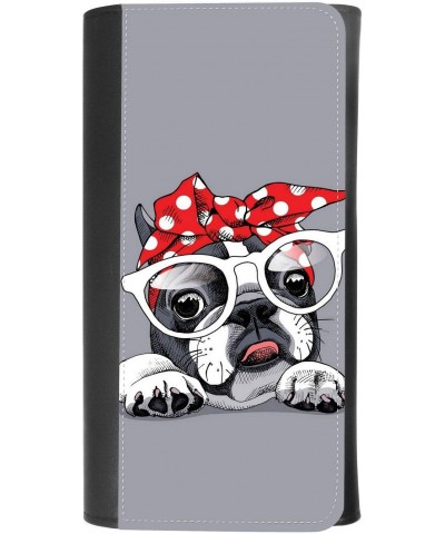 (French Bulldog In A Headband And With Glasses) women's Patterned Leather Buckle Trifold Wallet Bag Pouch Holster With Credit...