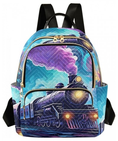 Women's Small Fashion Backpack Steam Train Illustration Print Ladies Travel Daypack Aesthetic Shoulder Bag 10.2×5.1×12.5 IN $...