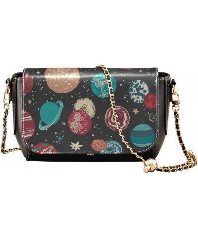 Planets Space Colorful Pattern Crossbody Bags for Women Retro Cross Body Purse Small PU Leather Shoulder Handbags with Chain ...