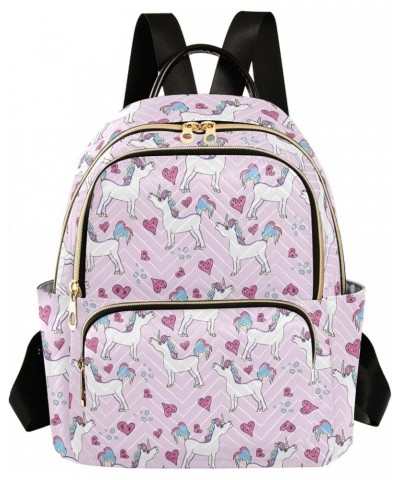 Cartoon Unicorn Hearts Mini Backpack Purse for Women, Cute Valentine Animals Travel Backpack Fashion Backpack Lightweight Sho...