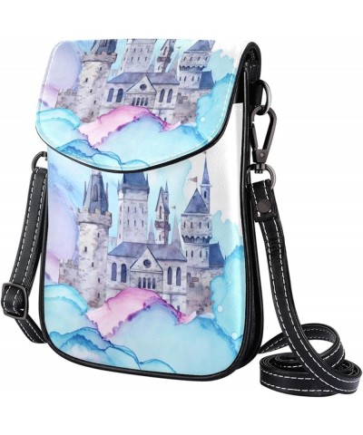 Stylish Leather Phone Bag - Crossbody Purse for Women - Classic & Functional Shoulder Bag Watercolor Castle Pattern Multicolo...