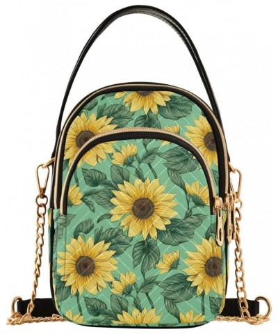 Retro Floral Sunflower Women's Crossbody Handbags with Zipper, Casual Leather Cell Phone Purse Crossbody Bags for Ladies $13....