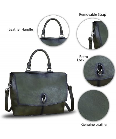 Genuine Leather Satchel Purses Handbags for Women Large Capacity Shoulder Bags Lady Work Top Handle Crossbody Bag Green $61.7...