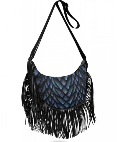 Tassel Crossbody Bag Dragon Scales Grunge Dark Women Fringe Boho Handbag Hippie Purse Vintage Bohemian Shoulder Bag '70s Dail...