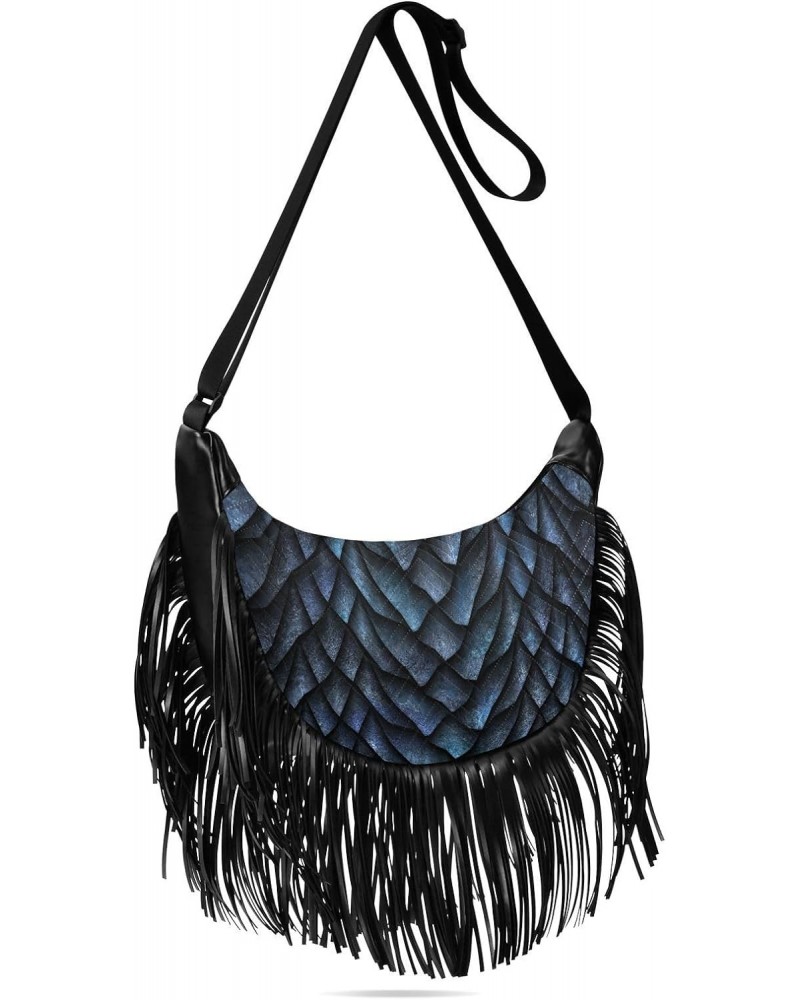 Tassel Crossbody Bag Dragon Scales Grunge Dark Women Fringe Boho Handbag Hippie Purse Vintage Bohemian Shoulder Bag '70s Dail...