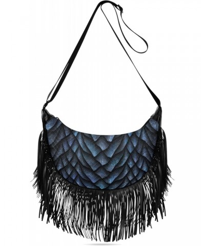 Tassel Crossbody Bag Dragon Scales Grunge Dark Women Fringe Boho Handbag Hippie Purse Vintage Bohemian Shoulder Bag '70s Dail...