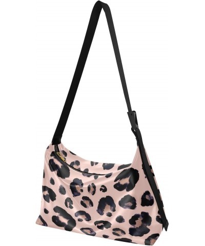 Watercolor Animal Snow Leopard Pink Beige Womens Tote Bag Leather Shoulder Bag For Women Men Large Hobo Cross Body Bags Handb...