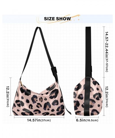 Watercolor Animal Snow Leopard Pink Beige Womens Tote Bag Leather Shoulder Bag For Women Men Large Hobo Cross Body Bags Handb...