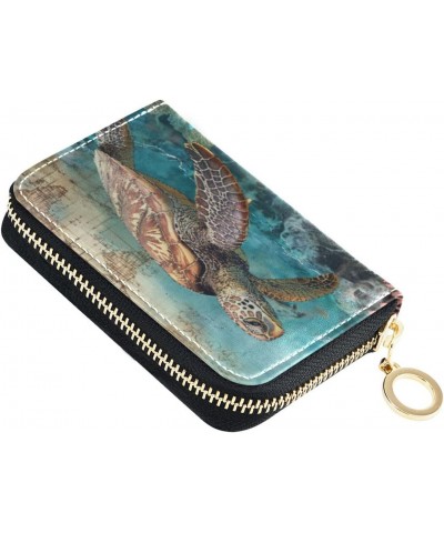 Sea World Ocean Turtle RFID Credit Card Holder Leather With Zipper Card Case Wallet for Women Girls $9.49 Wallets