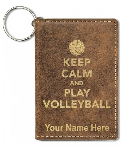 ID Holder Wallet, Keep Calm and Play Volleyball, Personalized Engraving Included (Light Brown) Rustic $12.60 Wallets