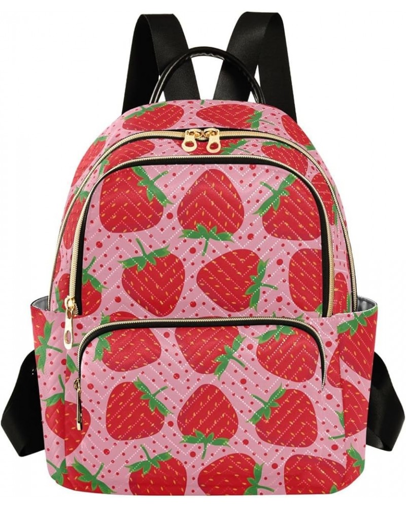 Strawberry on Pink Women Backpack Purse Shoulder Bag Color Medium $15.51 Backpacks