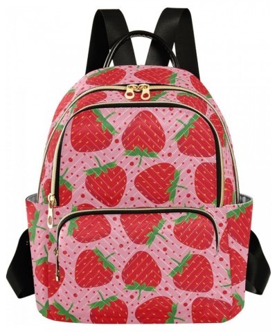 Strawberry on Pink Women Backpack Purse Shoulder Bag Color Medium $15.51 Backpacks