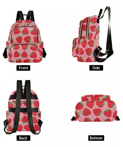 Strawberry on Pink Women Backpack Purse Shoulder Bag Color Medium $15.51 Backpacks