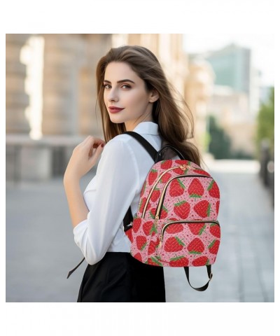 Strawberry on Pink Women Backpack Purse Shoulder Bag Color Medium $15.51 Backpacks