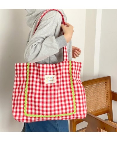 Checkered Tote Bag Canvas Bag Preppy Stuff Cute Tote Bag Coquette Summer Purses for Women 2024 Gingham Y2k Bag Red-2 $12.17 S...