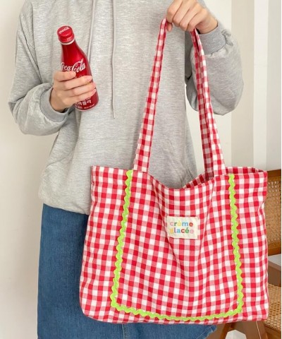 Checkered Tote Bag Canvas Bag Preppy Stuff Cute Tote Bag Coquette Summer Purses for Women 2024 Gingham Y2k Bag Red-2 $12.17 S...