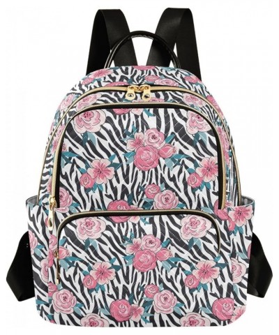 Zebra with Flowers Women Backpack Purse Shoulder Bag Color Small $13.53 Backpacks