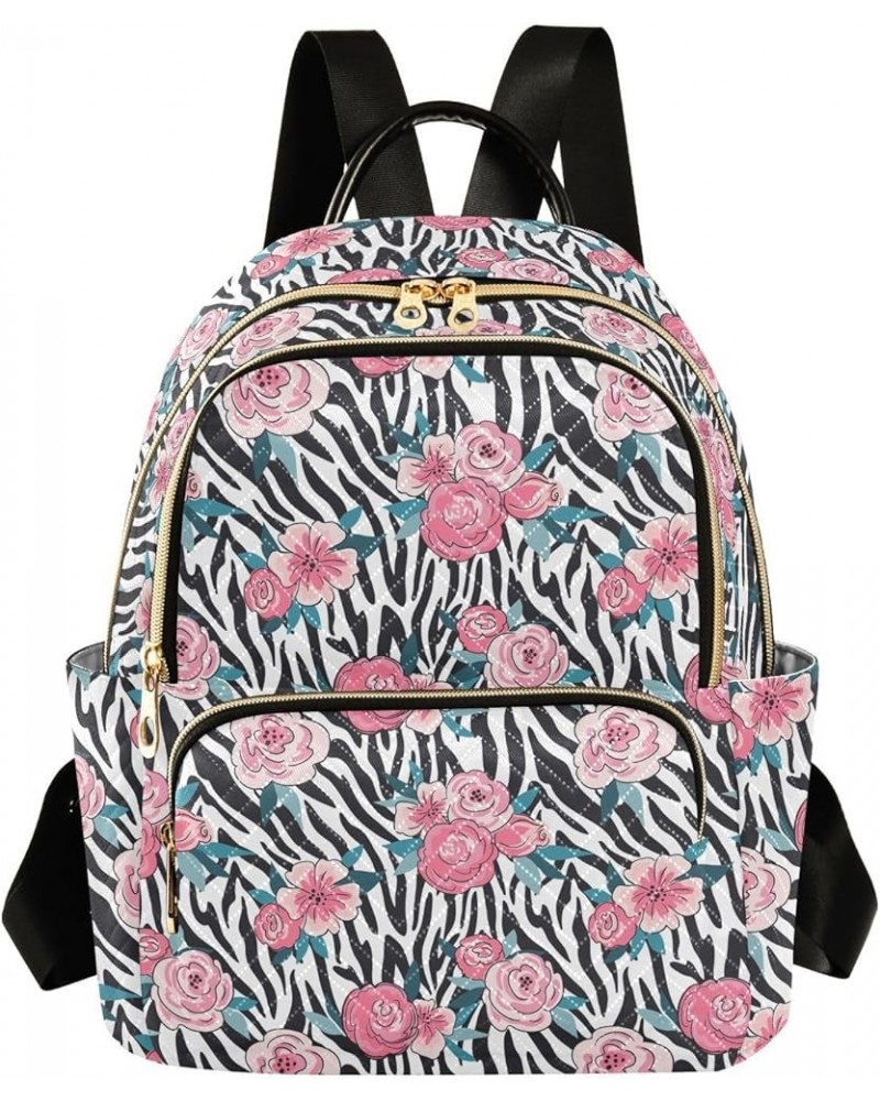 Zebra with Flowers Women Backpack Purse Shoulder Bag Color Small $13.53 Backpacks