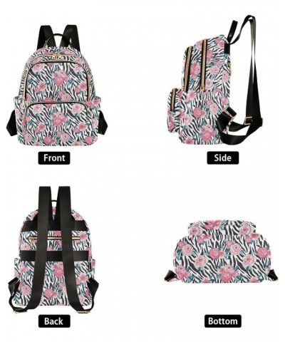 Zebra with Flowers Women Backpack Purse Shoulder Bag Color Small $13.53 Backpacks