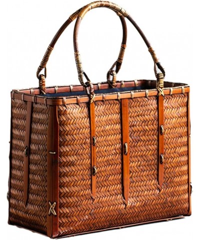 Bamboo Woven Tote Bag Straw Clutch Bags Big Size Straw Bag Satchel Purses for Women (B) B $53.41 Totes