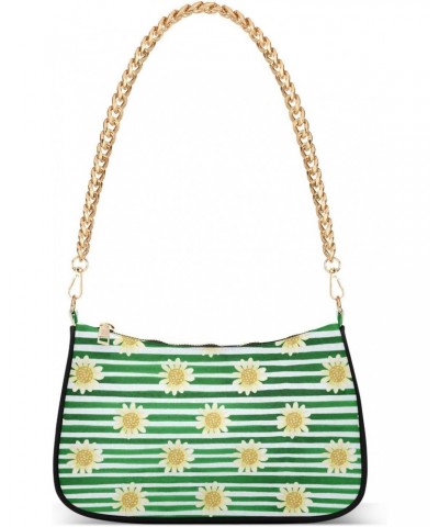 Clutch Shoulder Bags Tote Evening Purse Handbags for Women Hobo Bags Green Stripes and Daisy Flower with Zipper Closure $17.5...