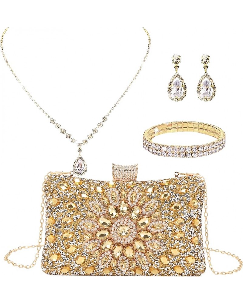 4Pcs Clutch Purses Jewelry Set for Women Rhinestone Evening Purses For Wedding Party Prom 7-gold $11.70 Evening Bags