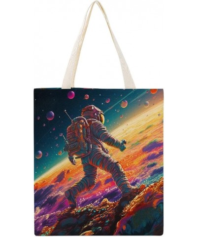 Colorful Modern Astronaut Space Tote Bag Outer Space Art Prints Cartoon Watercolor Planet Grocery Bags Gifts Totebag-1 $12.71...